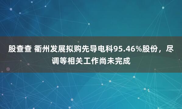 股查查 衢州发展拟购先导电科95.46%股份，尽调等相关工作尚未完成