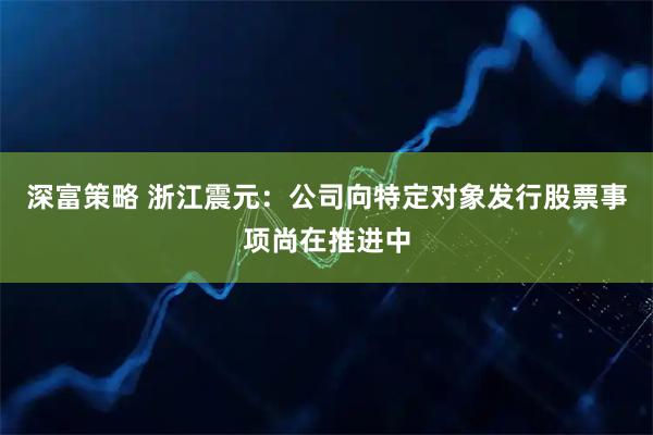 深富策略 浙江震元：公司向特定对象发行股票事项尚在推进中